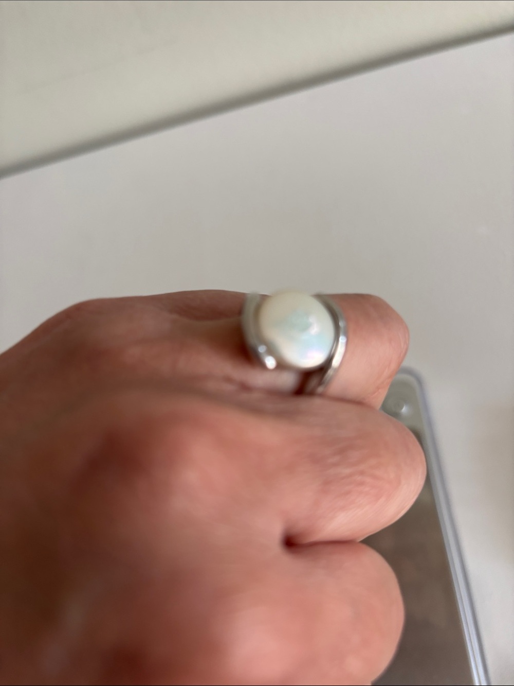 Sterling Silver Ring with Opal-Look White Stone - Women Jewelry - Picture 6 of 6